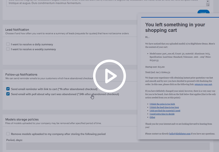 Abandon cart follow-up